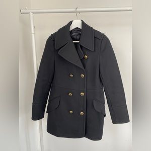 Zara black jacket peacoat coat fitted gold buttons small double breasted